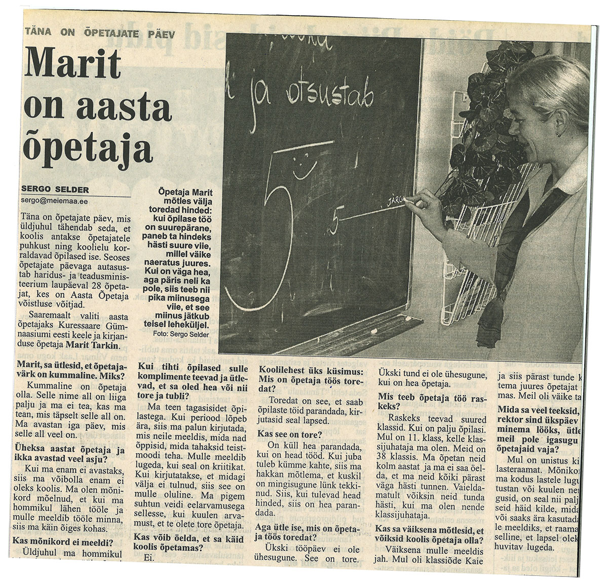Saaremaa aasta õpetaja 2003 Marit Tarkin / Meie Maa, 3.11.2003
