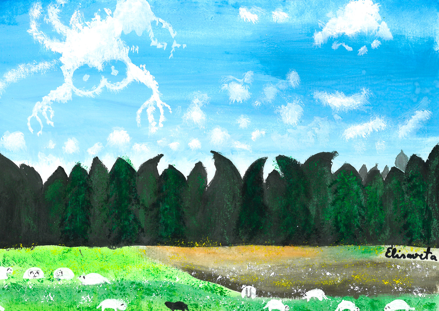 Navitrolla maali "14 lolli lammast ja 1 tark pilv" jäljendamine. / Elisaveta Sipelgas, 7.b klass